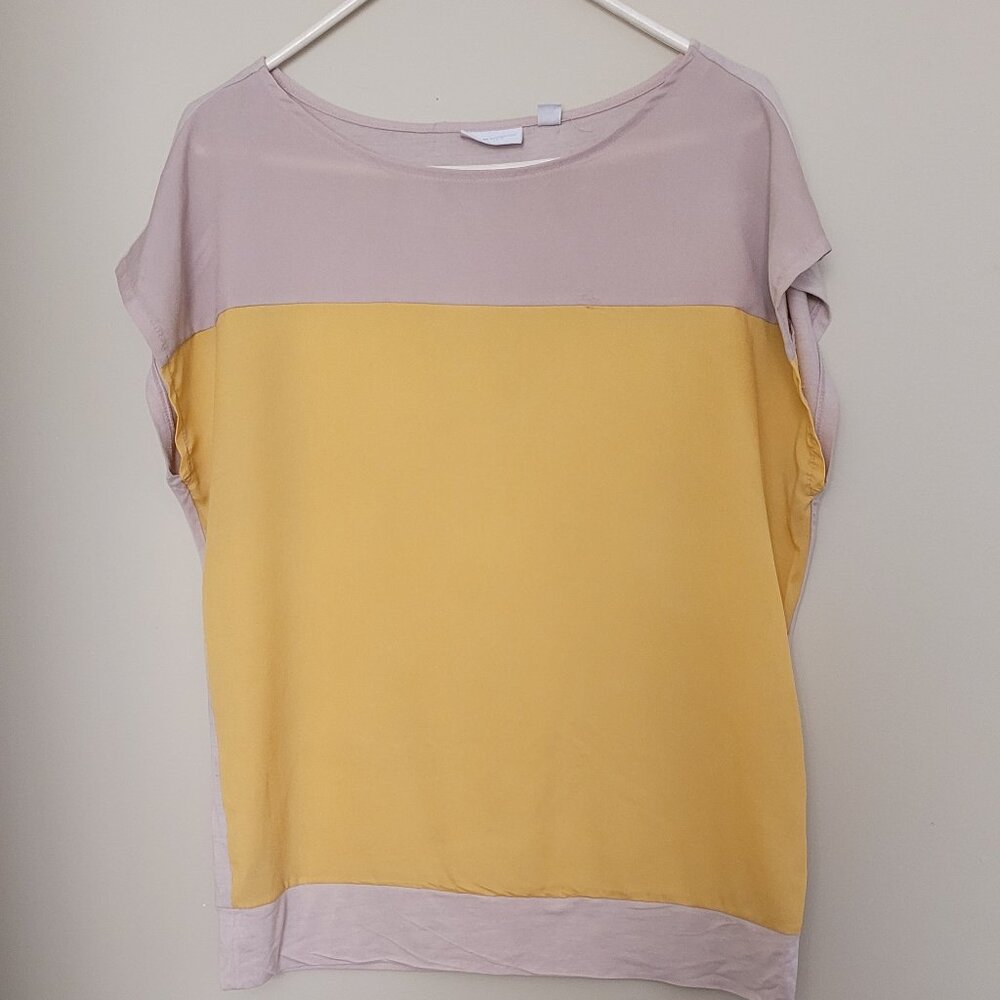 New York & Company Stretch Colorblock Striped Short Sleeved Blouse Size L